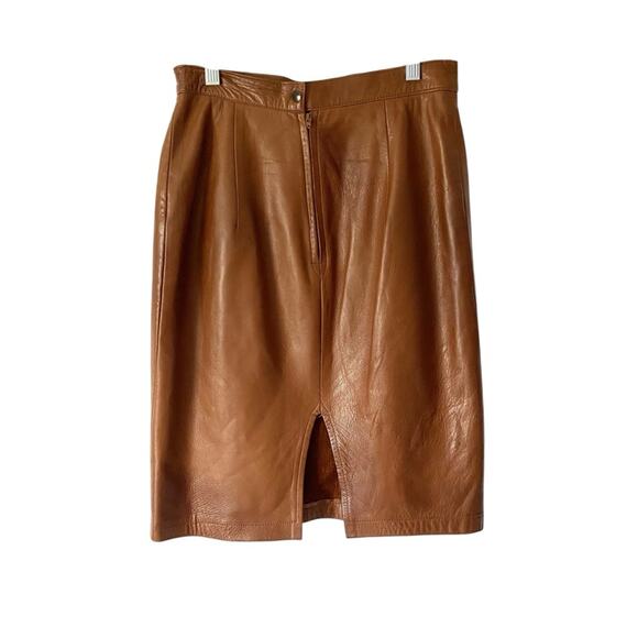 Henri Bendel Vintage Chocolate Brown Leather Pencil Skirt size 8 - Picture 3 of 6